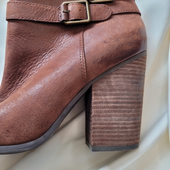 Lucky Brand Laureen Brown Leather Heeled Ankle Booties Side Zipper Size 10 M - Picture 7 of 9